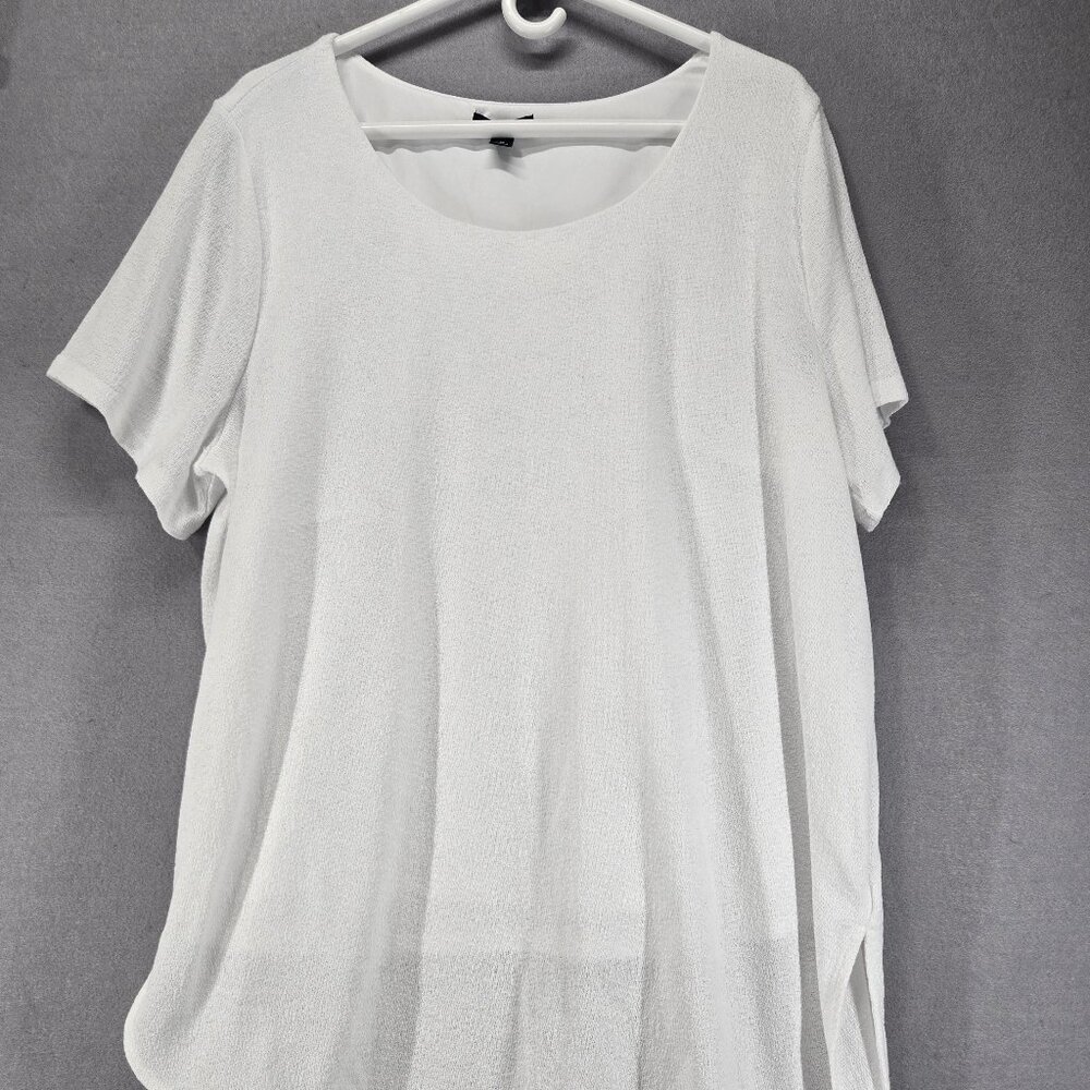 Women's Alfani Plus Size Short Sleeve Asymmetrical Tunic White Top, 3X, Lined